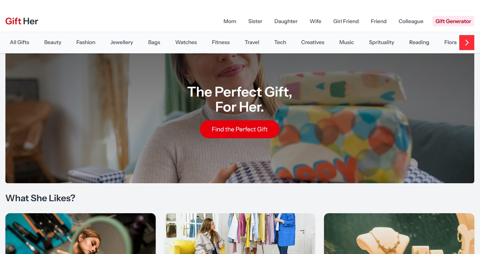 Screenshot of GiftHer